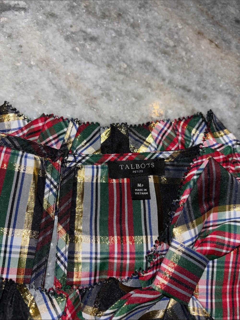 Talbots Holiday Bow Detail Ruffle Neck Shell, size MP - Picture 5 of 6